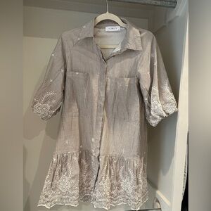 Tan Buttoned Ruffled Midi Dress